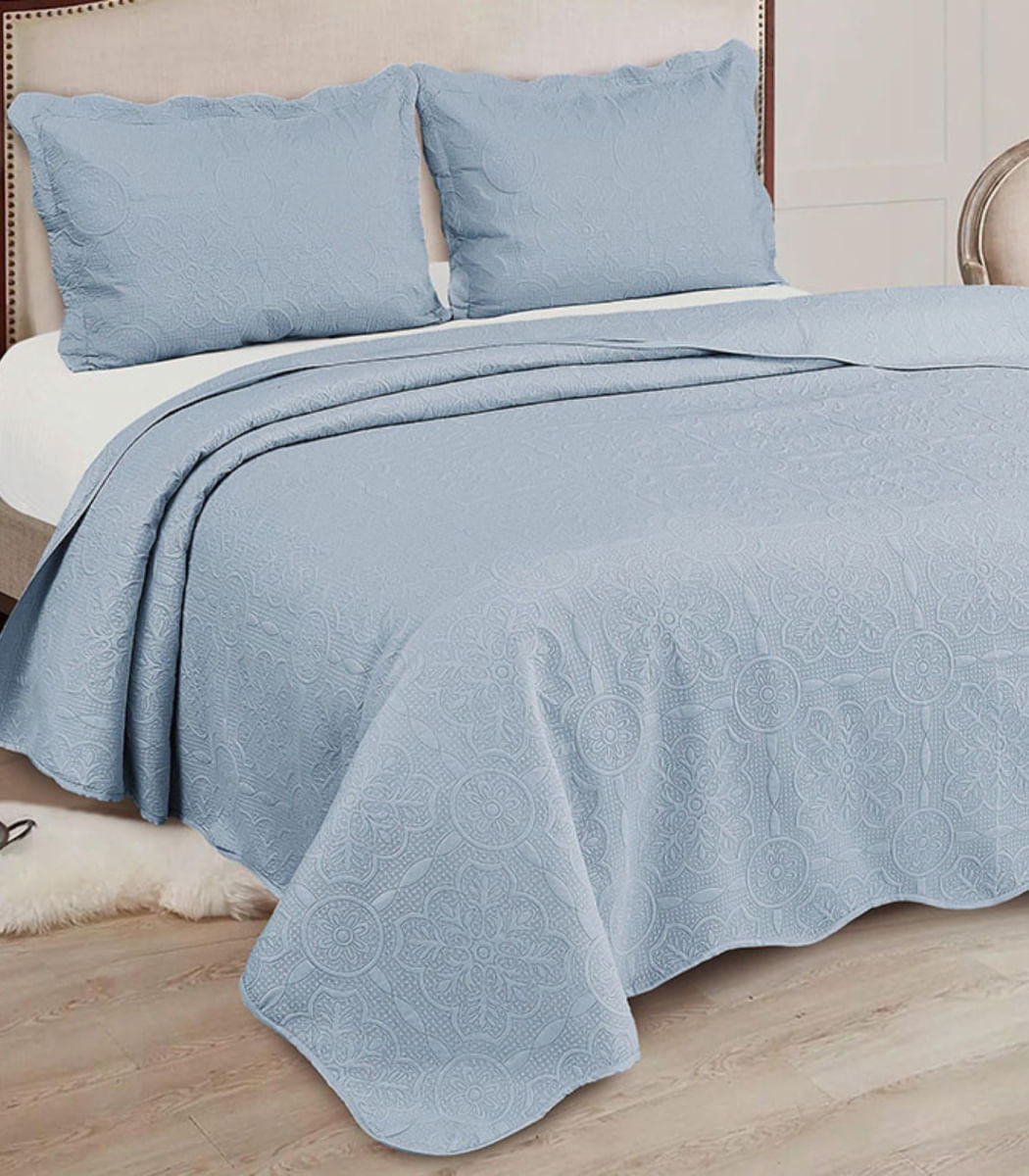 Encontraproduto.com.br - Jogo De Colcha Marrocos Queen Camesa Azul