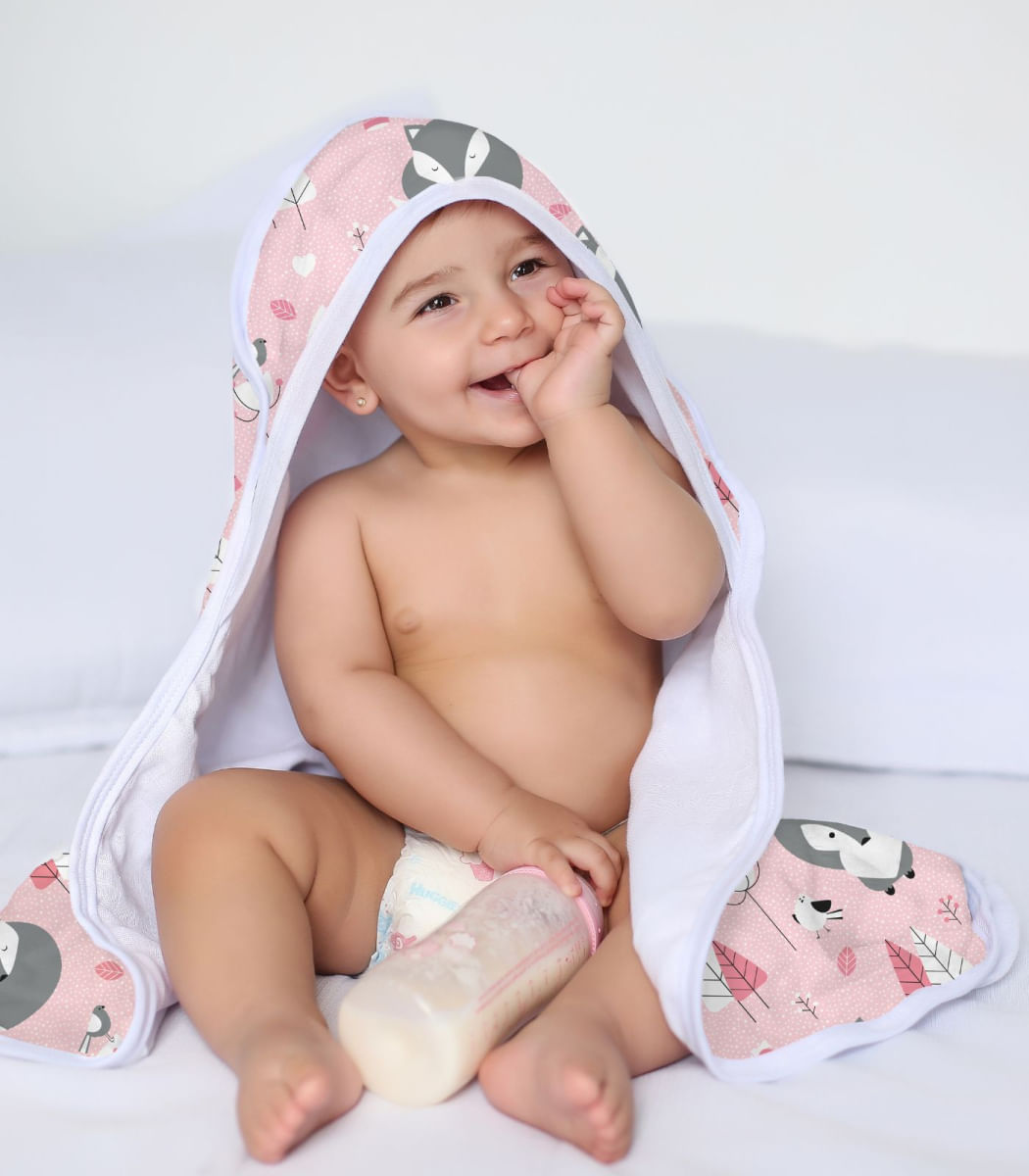 Encontraproduto.com.br - Toalha Com Capuz Bebê Vivaldi Rosa