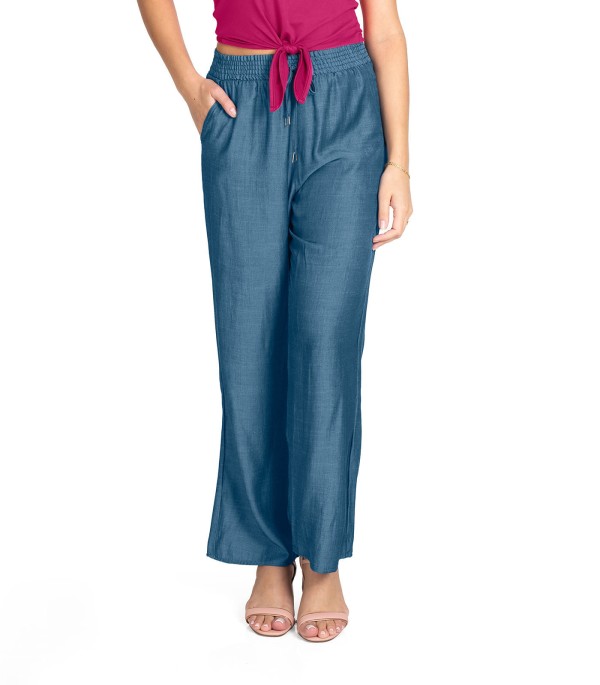 Calça Pantalona Com Cordão Em Liocel Rovitex Azul