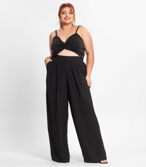 Encontraproduto.com.br - Blusa Cropped Feminina Plus Size Secret Glam Preto