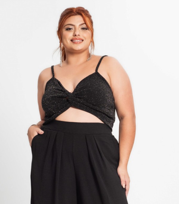 Encontraproduto.com.br - Blusa Cropped Feminina Plus Size Secret Glam Preto
