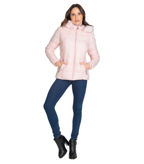 Encontraproduto.com.br - Jaqueta Puffer Feminina Com Capuz Select Rosa