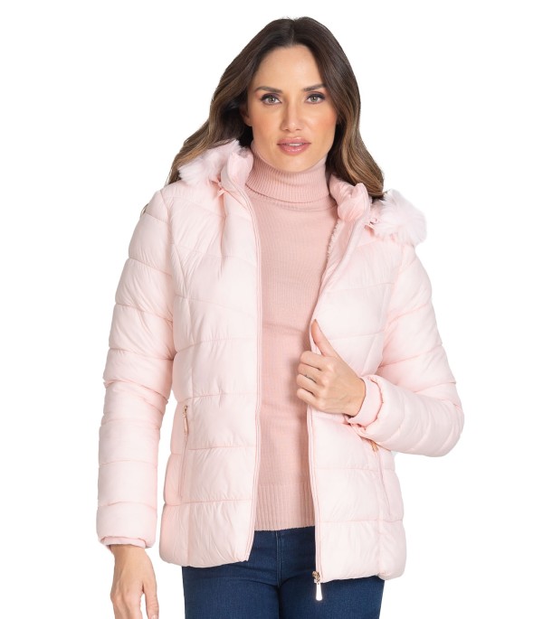 Encontraproduto.com.br - Jaqueta Puffer Feminina Com Capuz Select Rosa