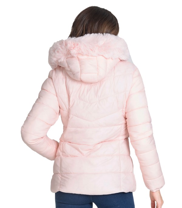 Encontraproduto.com.br - Jaqueta Puffer Feminina Com Capuz Select Rosa