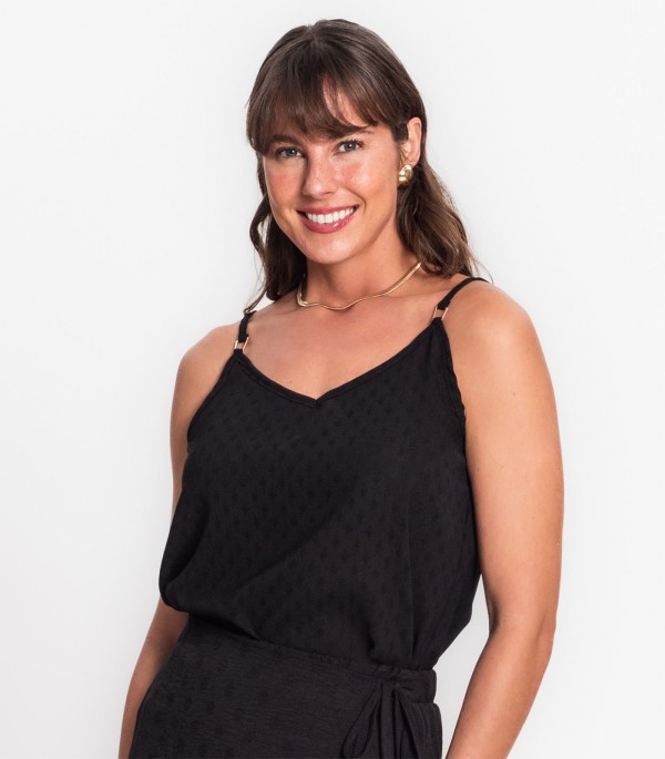 Encontraproduto.com.br - Blusa De Alça Regulável Em Air Flow Poá Rovitex Preto