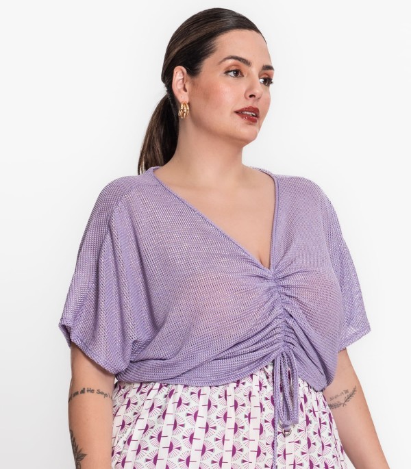 Encontraproduto.com.br - Blusa Plus Size Malha Screen Shiny Secret Glam Roxo