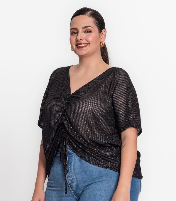 Encontraproduto.com.br - Blusa Plus Size Malha Screen Shiny Secret Glam Preto