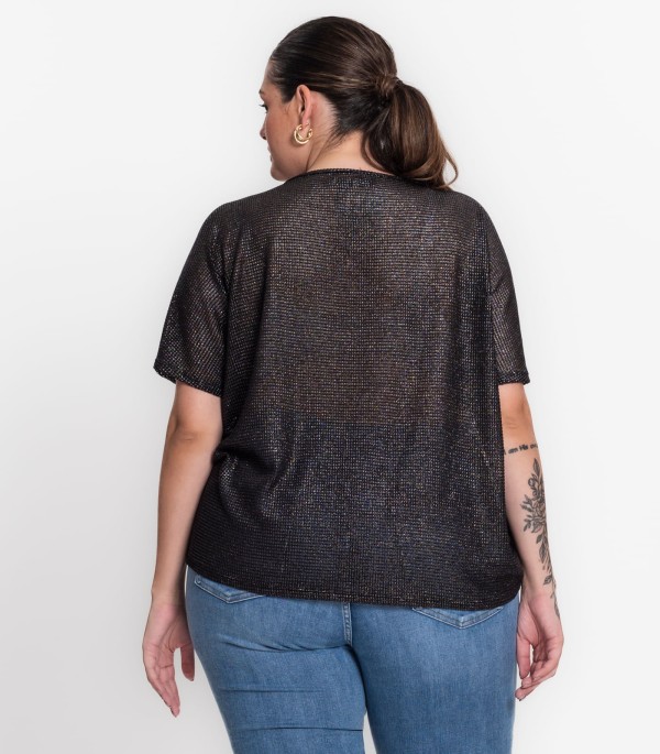 Encontraproduto.com.br - Blusa Plus Size Malha Screen Shiny Secret Glam Preto