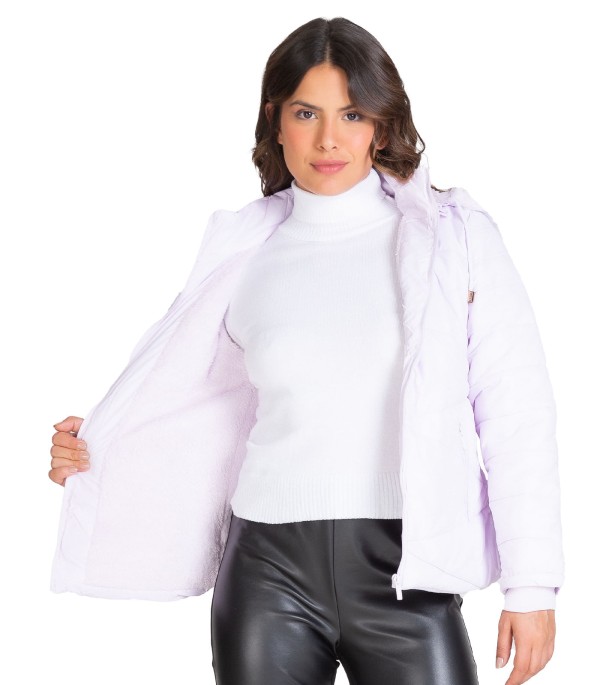 Encontraproduto.com.br - Jaqueta Puffer Feminina Com Capuz Select Roxo