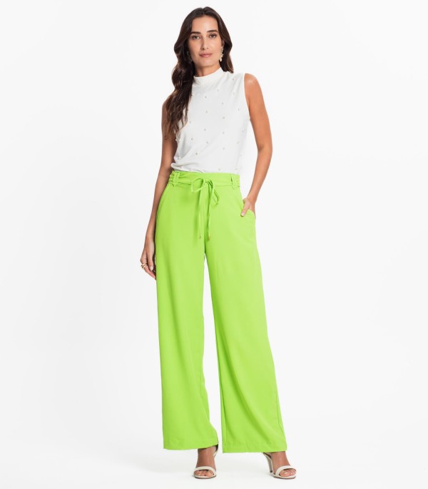 Encontraproduto.com.br - Calça Feminina Em Crepe Light Endless Verde