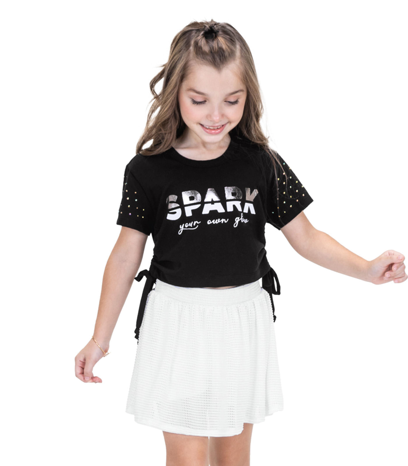Conjunto Juvenil Blusa Cropped E Saia Trick Nick Preto
