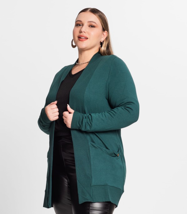 Encontraproduto.com.br - Cardigan Feminino Plus Size Secret Glam Verde