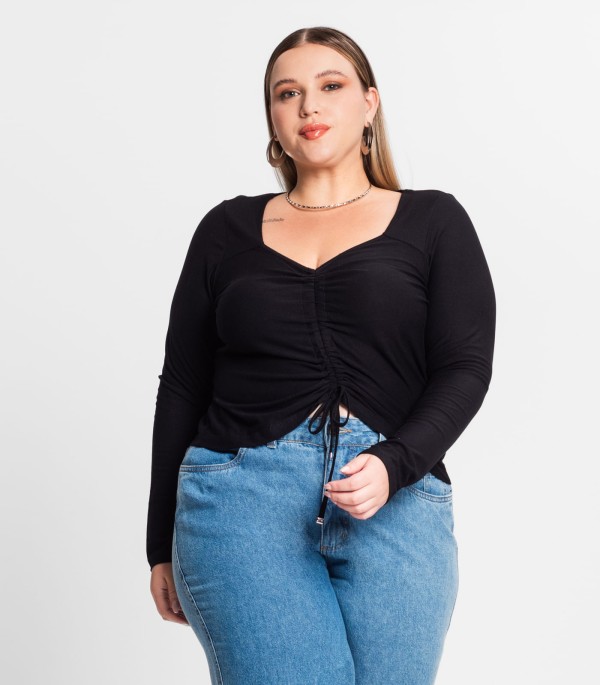 Blusa Feminina Manga Longa Em Viscose Secret Glam Preto