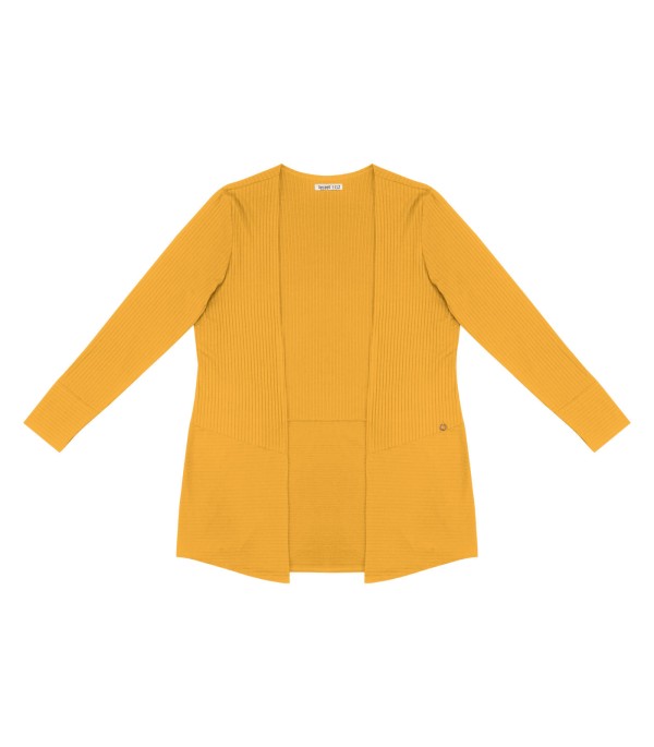 Encontraproduto.com.br - Cardigan Plus Size Em Ribana Canelada Secret Glam Amarelo