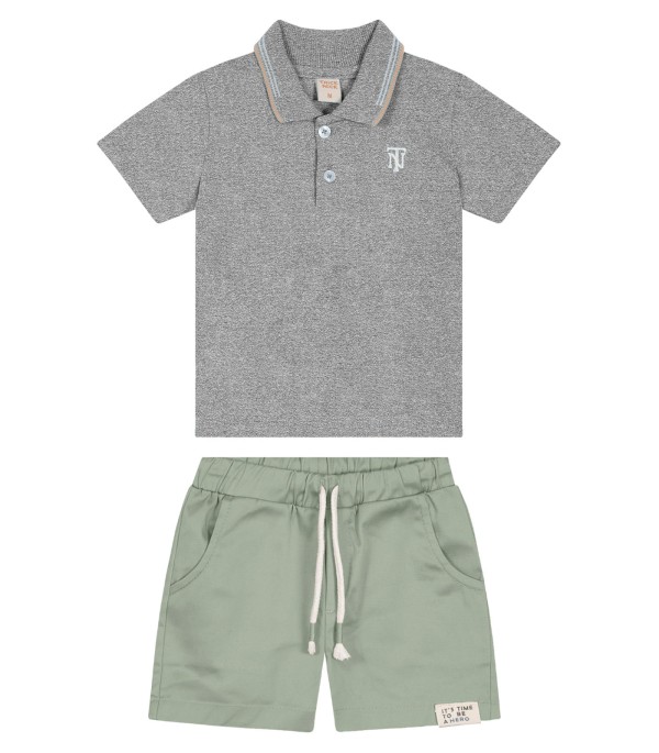 Conjunto Infantil Polo E Bermuda Trick Nick Cinza