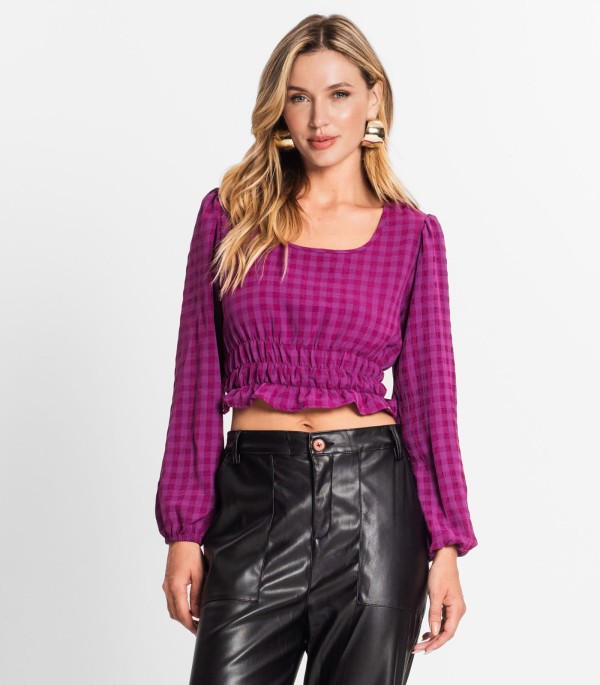 Encontraproduto.com.br - Blusa Manga Longa Feminina Xadrez Endless Roxo
