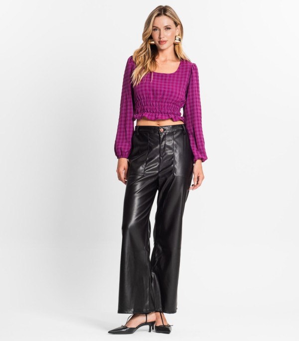 Encontraproduto.com.br - Blusa Manga Longa Feminina Xadrez Endless Roxo