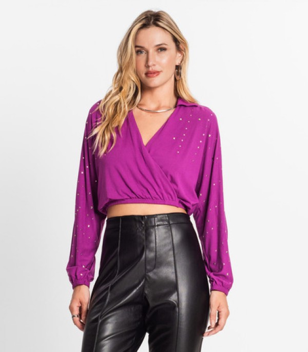 Camisa Feminina Manga Longa Com Strass Endless Roxo