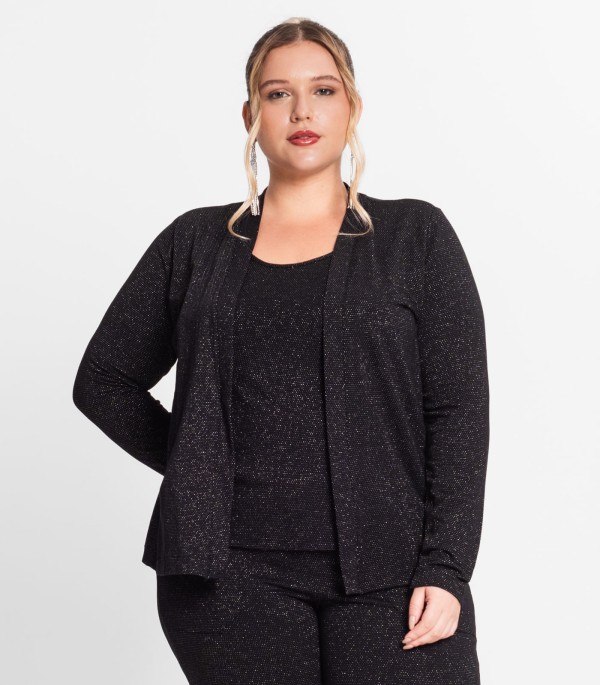 Blusa Manga Longa Feminina Plus Size Secret Glam Preto
