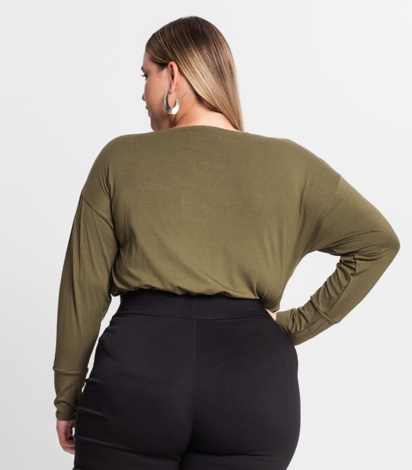 Encontraproduto.com.br - Blusa Manga Longa Feminina Plus Size Secret Glam Verde