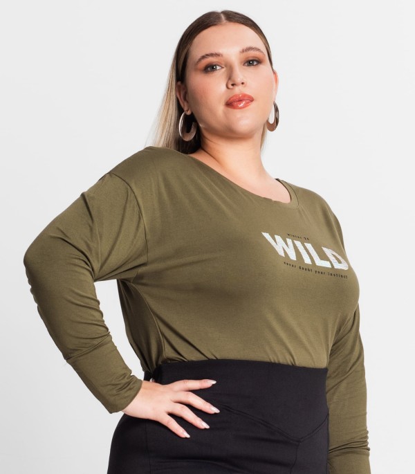 Encontraproduto.com.br - Blusa Manga Longa Feminina Plus Size Secret Glam Verde