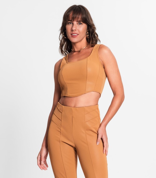 Regata Cropped Feminina Em Suede Endless Marrom