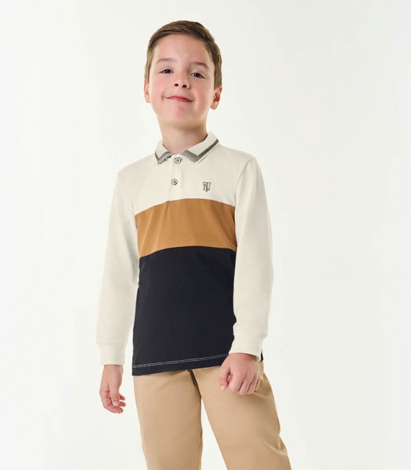 Encontraproduto.com.br - Camisa Polo Infantil Manga Longa Trick Nick Bege