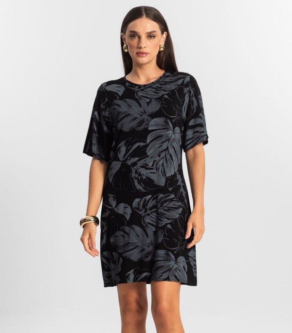 Encontraproduto.com.br - Vestido Feminino Estampado Rovitex Preto