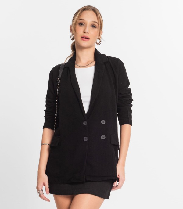 Encontraproduto.com.br - Blazer Feminino Em Linho Endless Preto