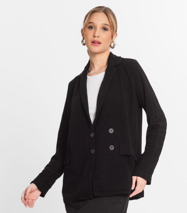 Encontraproduto.com.br - Blazer Feminino Em Linho Endless Preto