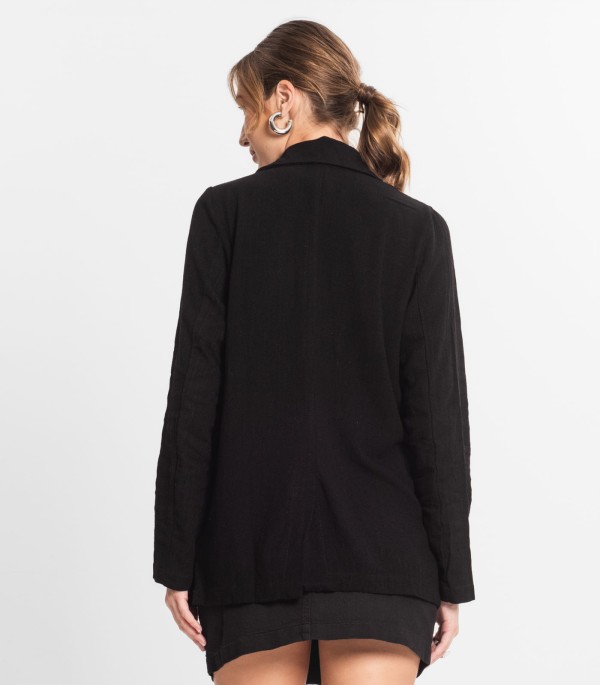 Encontraproduto.com.br - Blazer Feminino Em Linho Endless Preto