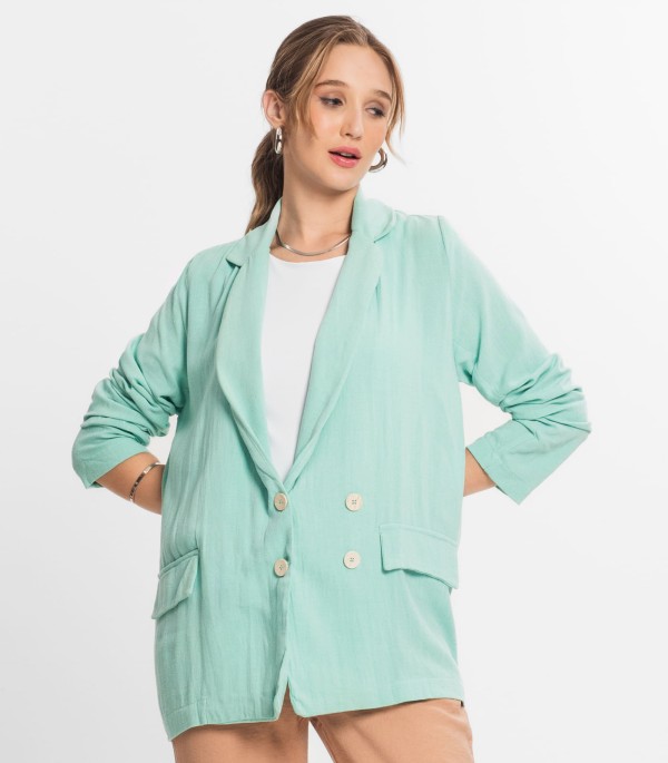 Encontraproduto.com.br - Blazer Feminino Em Linho Endless Verde