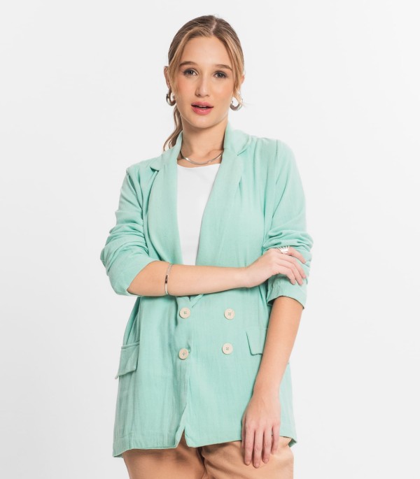 Encontraproduto.com.br - Blazer Feminino Em Linho Endless Verde