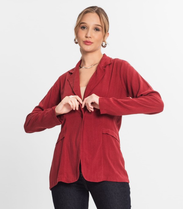 Encontraproduto.com.br - Blazer Feminino Em Linho Strong Endless Vermelho