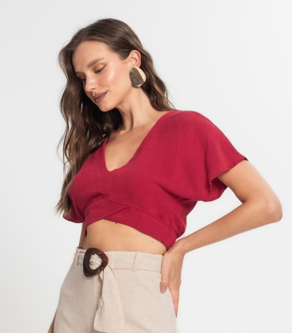 Encontraproduto.com.br - Blusa Cropped Feminina Em Linho Endless Vermelho