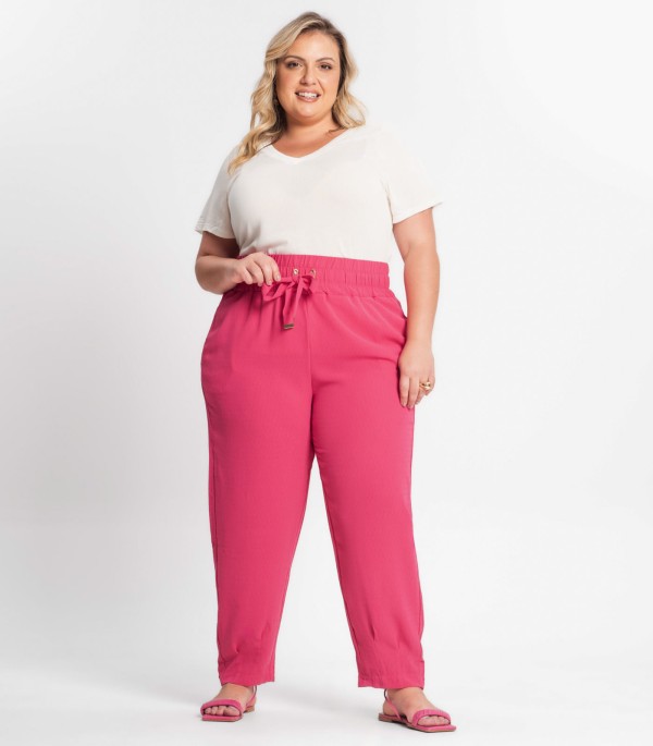 Encontraproduto.com.br - Calça Feminina Plus Size Secret Glam Rosa