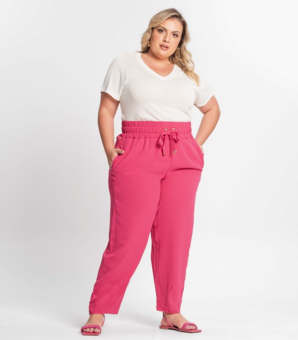 Encontraproduto.com.br - Calça Feminina Plus Size Secret Glam Rosa