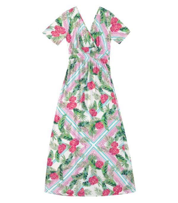 Encontraproduto.com.br - Vestido Feminino Estampado Com Decote Em V Endless Bege