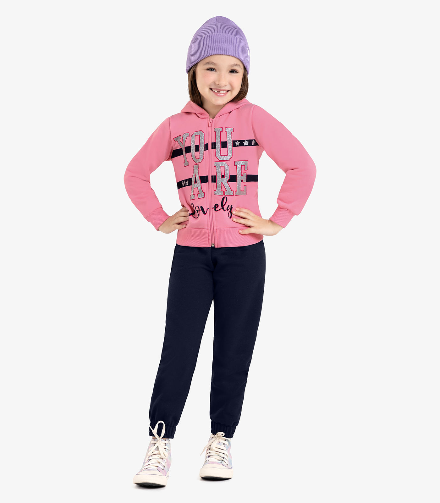 Conjunto Jaqueta Com Capuz E Calça Rovi Kids Rosa