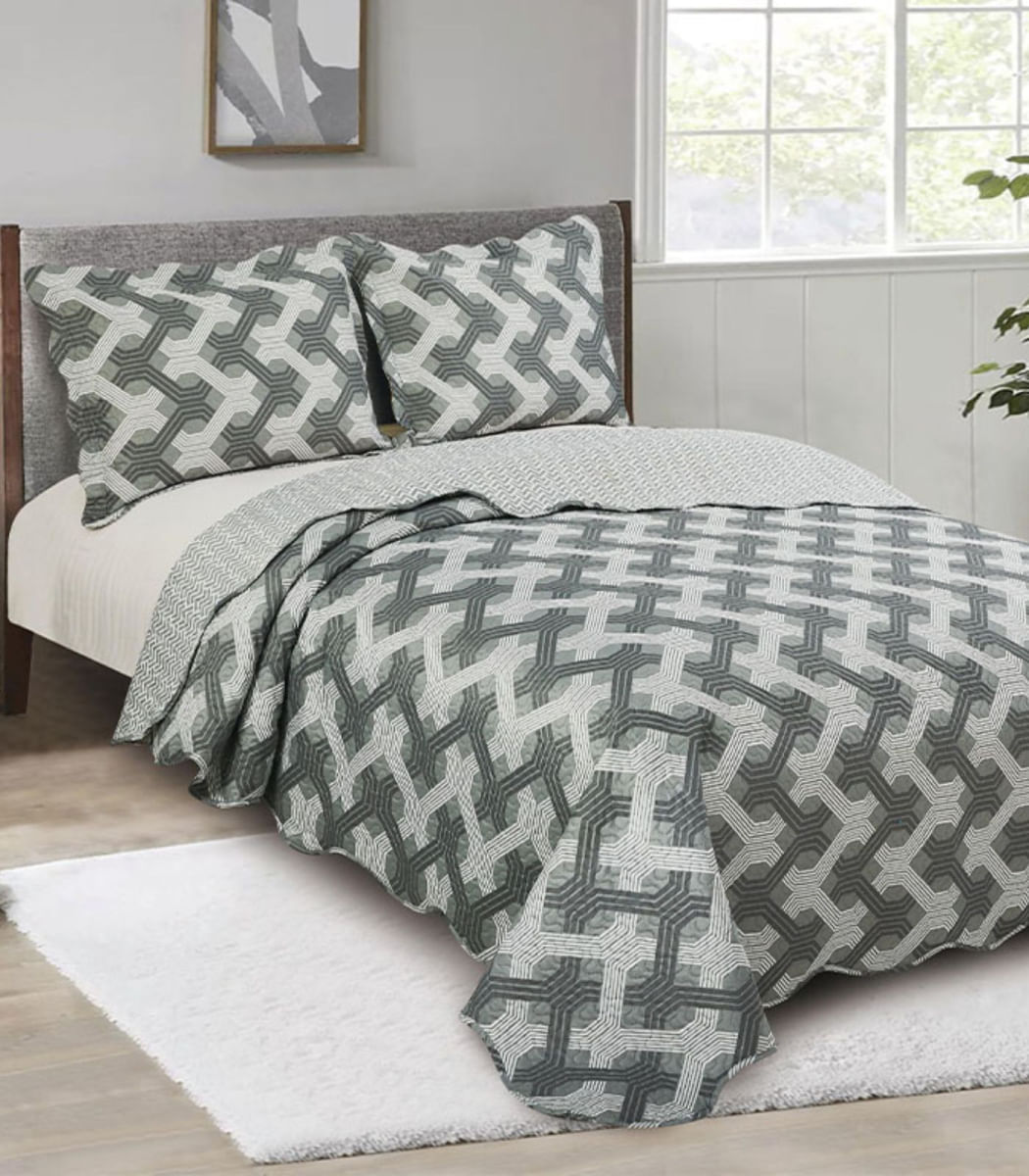 Jogo De Colcha Evolution Patchwork Queen Camesa Cinza