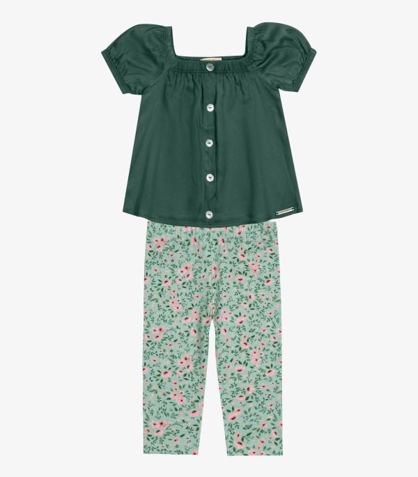 Encontraproduto.com.br - Conjunto Infantil Blusa Com Legging Trick Nick Verde