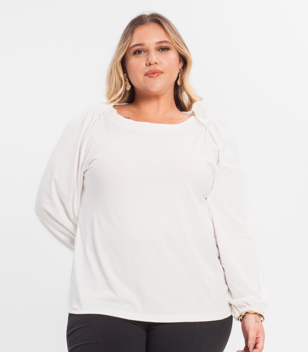 Encontraproduto.com.br - Blusa Plus Size Manga Longa Secret Glam Bege