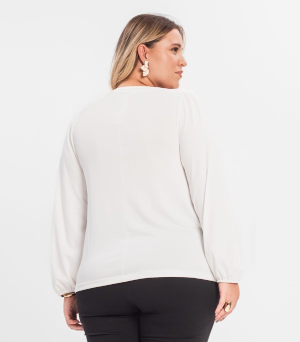 Encontraproduto.com.br - Blusa Plus Size Manga Longa Secret Glam Bege