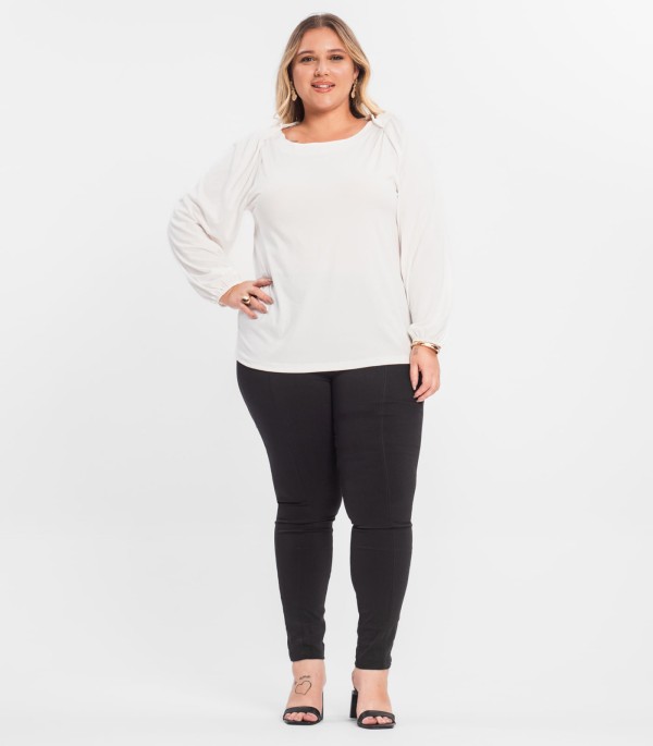 Encontraproduto.com.br - Blusa Plus Size Manga Longa Secret Glam Bege