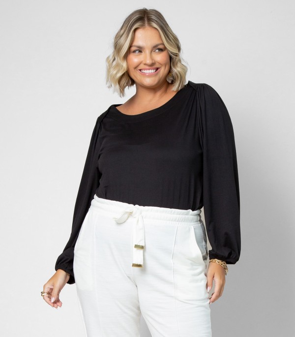 Encontraproduto.com.br - Blusa Plus Size Manga Longa Secret Glam Preto