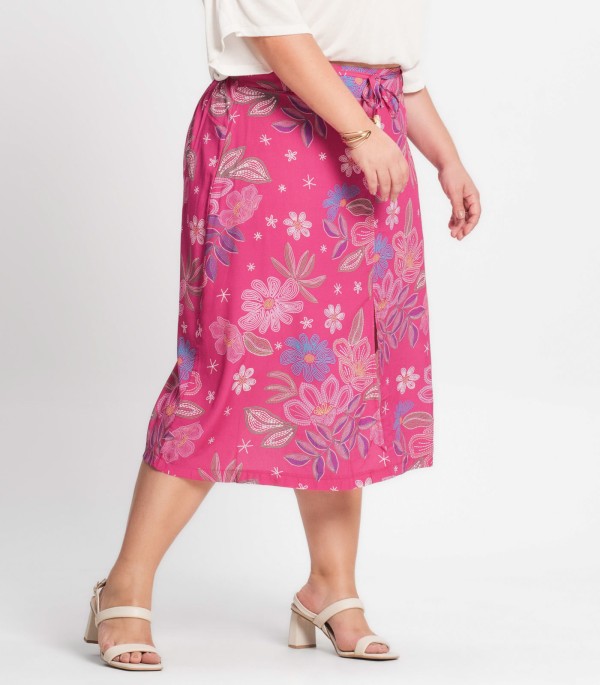 Encontraproduto.com.br - Saia Midi Feminina Plus Size Secret Glam Rosa