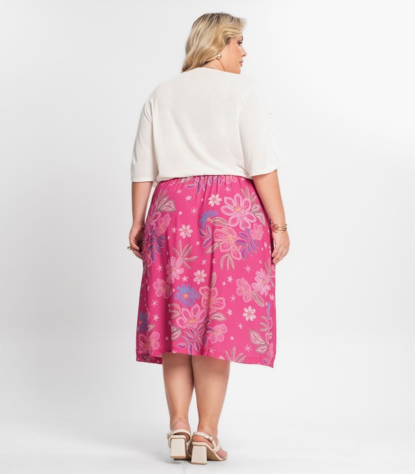 Encontraproduto.com.br - Saia Midi Feminina Plus Size Secret Glam Rosa