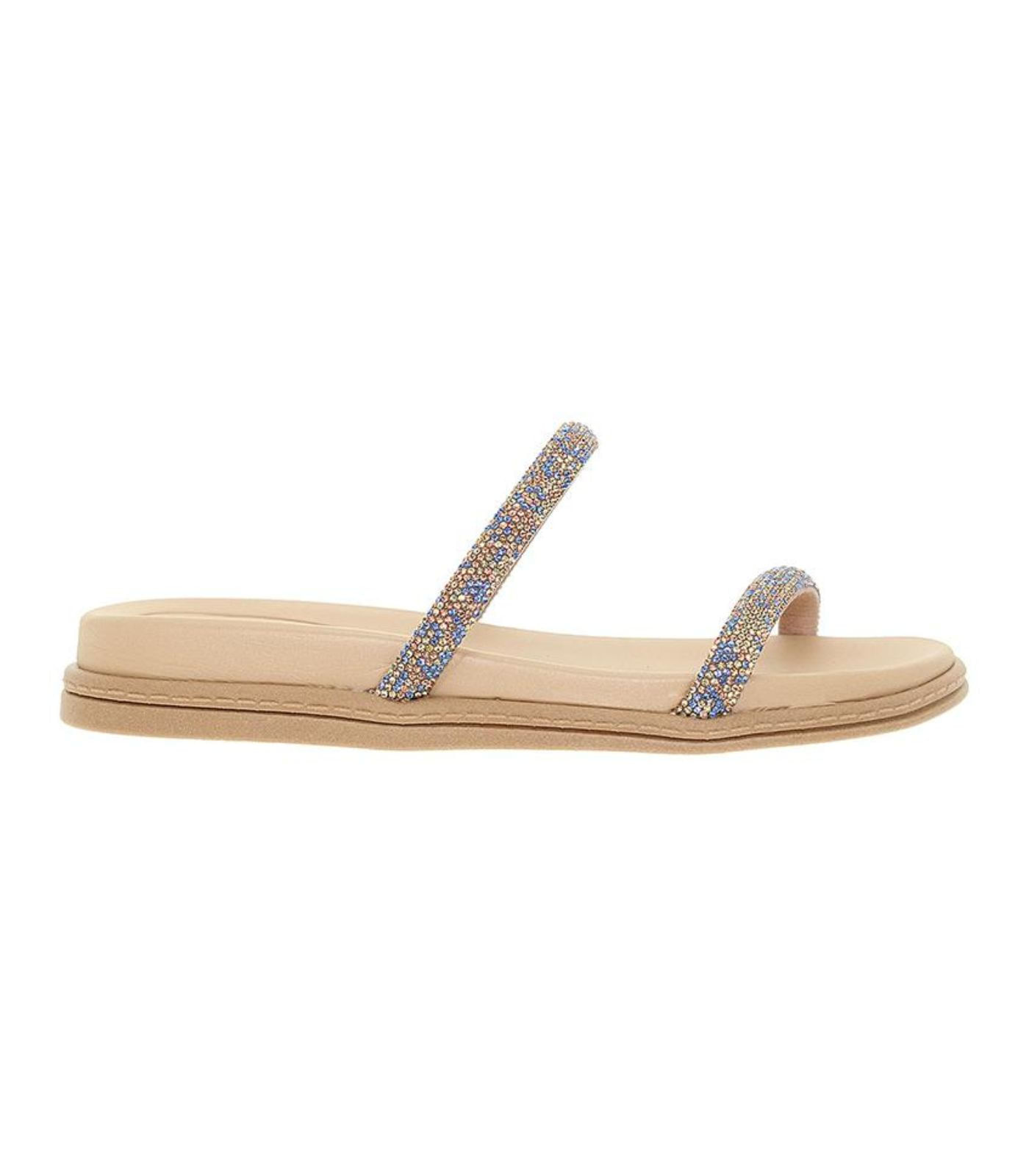Papete Feminina Flat Com Brilho Strass Beira Rio Bege