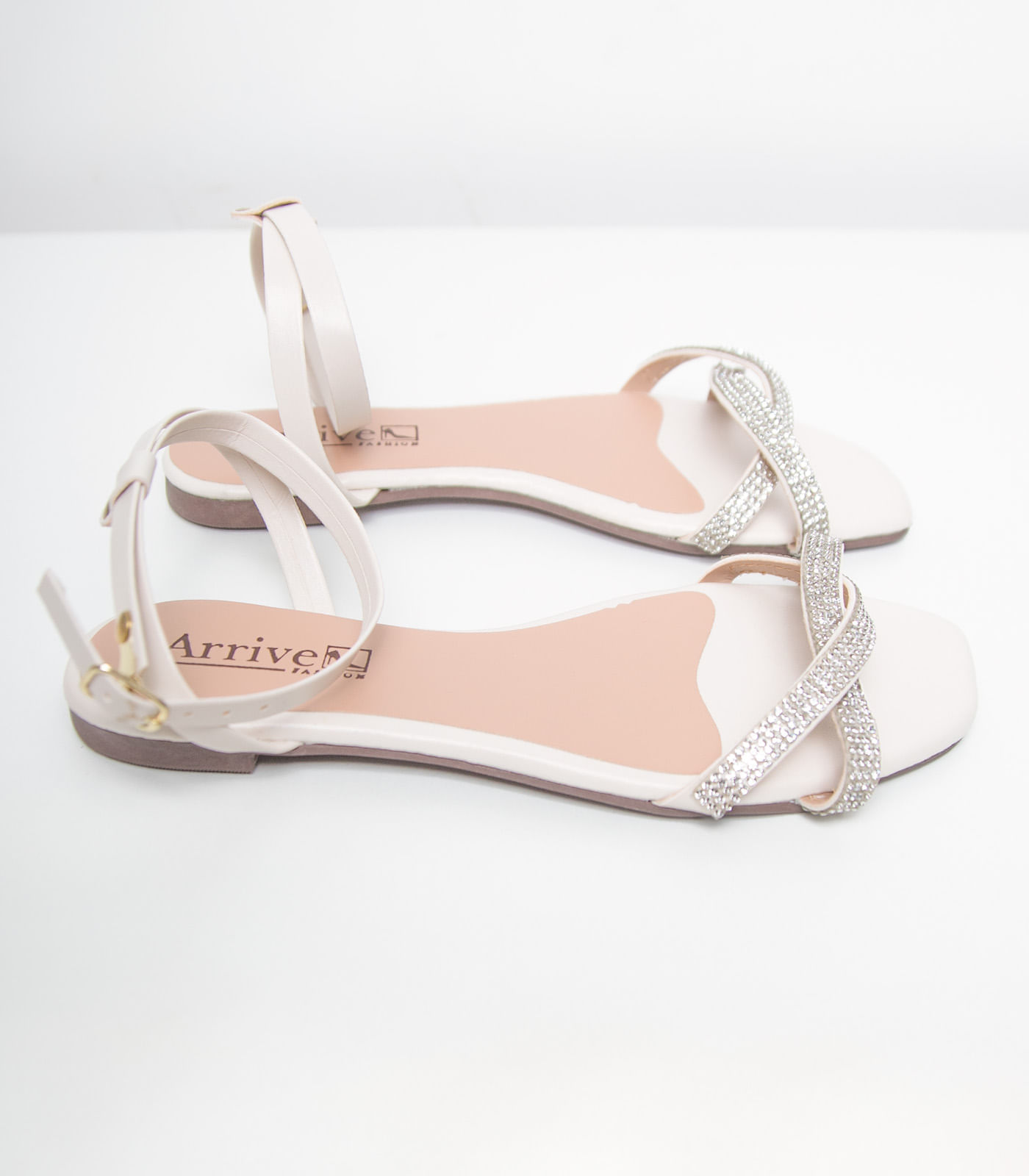 Sandália Feminina Salto Baixo Com Strass Select Bege