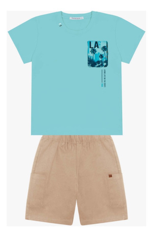 Encontraproduto.com.br - Conjunto Infantil Camiseta Com Bermuda Trick Nick Marrom
